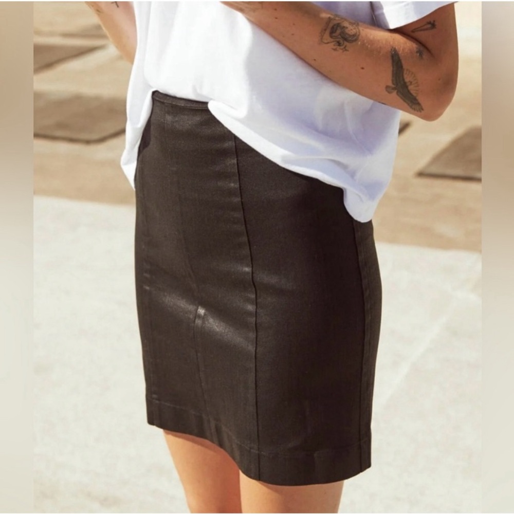 NWT VETTA CAPSULE black leatherette waxed organic cotton blend mini skir…